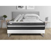 Pack lit complet - Matelas 140x200 cm + Sommier tapissier à lattes (en kit) + 2 oreillers + Couette - Vital Power Zen