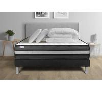 Pack lit complet - Matelas 140x200 cm + Sommier tapissier à lattes (en kit) + 2 oreillers + Couette - Vital Power Zen