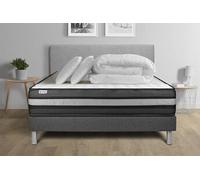 Pack prêt à dormir 160 x 200 cm Mousse polyuréthane à mémoire de forme VITAL POWER ZEN - 24 cm - Ferme - sommier kit Gris