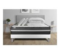 Pack lit complet 160x200 cm - Matelas + Sommier Blanc (en kit) + 2 oreillers + Couette - Vital Power Zen Blanc