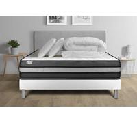 Pack lit complet - Matelas 160x200 cm + Sommier tapissier à lattes (en kit) + 2 oreillers + Couette - Vital Power Zen G