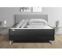 Pack lit complet - Matelas 160x200 cm + Sommier tapissier à lattes (en kit) + 2 oreillers + Couette - Vitalpower