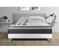Pack prêt à dormir 180 x 200 cm Ressorts ensachés et Mémoire de forme VITAL CARE - 26 cm - Equilibré - sommier kit Blanc