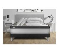 Pack lit complet - Matelas 200x200 cm + Sommier tapissier à lattes (en kit) + 2 oreillers + Couette - Vital Ergo Noir