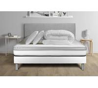 Pack lit complet - Matelas 200x200 cm + Sommier tapissier à lattes (en kit) + 2 oreillers + Couette - Vital Relax Blanc