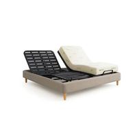 Pack lit électrique 200x200 gris, Sommier relaxation à lattes + contour velours côtelé + matelas