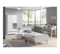Pack - Lit Enfant, Chevet, Bureau & Armoire "Kiddy" Blanc