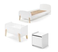 Pack - Lit Enfant, Chevet & Coffre "Kiddy" 90x200cm Blanc