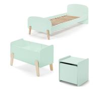 Pack - Lit Enfant, Chevet & Coffre "Kiddy" 90x200cm Vert Menthe