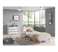Vipack Kiddy Commode 3 Tiroirs + Lit Simple + Table De Chevet Blanc