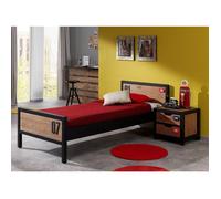 Vipack Lit simple Alex 90x200 cm pin massif avec sommier et table de chevet Noir