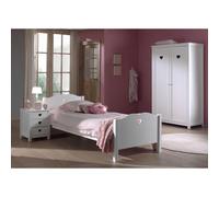Pack - Lit Enfant, Sommier, Chevet & Armoire 2 Portes "Amori" 90x200cm Blanc
