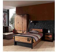 Pack - Lit Enfant, Sommier & Tiroir ""Alex"" 90x200cm Marron & Noir
