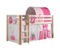 Pack - Lit Enfant Surélevé, Tente, 3 Pochettes & Tunnel "Pino Princesse" Naturel