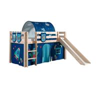 Vipack Pino Lit Compact Avec Toboggan Pin Massif + Rideau, Tunnel Et 3 Pochettes De Lit Astro