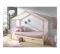 Vipack Lit Dallas 90 x 200 Naturel avec Tente Textile Papillon et Lit Gigogne