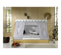 Pack - Lit Enfant, Tiroir & Voile "Tipi" 90x200cm Blanc & Naturel