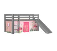 Vipack Lit Enfant Surlev Avec Toboggan Pino 90x200cm Gris + Rideau De Lit Spring