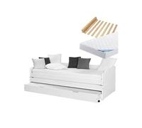 BARBARA - Pack Lit Gigogne 3 Couchages 90x200cm Blanc + 2 Matelas Ibiza