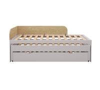 Pack Lit Gigogne Métal 3 Places Avec Matelas Bois Massif Noha Blanc 90X200