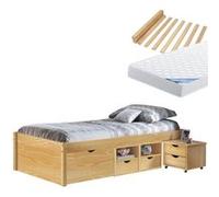 CALI - Pack Lit Multi-Rangement 90x200 + Matelas Ibiza -