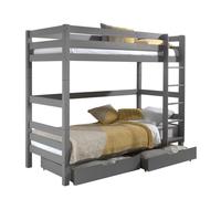 Vipack - Lit superposé enfant Pino Hauteur 180 90x200 cm Gris + 2 tiroirs