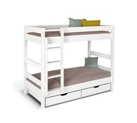 Pack Lit Superposé Séparable Avec Tiroirs Et 2 Matelas Bois Massif Aaron Blanc 90X190