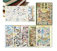 Pack Livre De Stickers Scènes Miniatures Affiches Adhésives Box De Centre