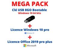 Pack logiciel - Windows - 10 Pro - Clé USB bootable 8 Go - Licence Office 2019 Pro Plus - USB 3.0