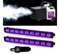 Pack Lumière - 2 Barres UV à LED reflète sur tissus blanc + machine à fumée 400W, 1L de liquide + Ampoule UV BL25ESL