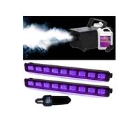 pack barres uv à led reflète sur tissus blanc + machine à fumée 400w