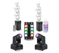 Pack Lumière 2 Lyres Beam Ibiza LED RGB 10W DMX - Jeu Lumière Mini-Spider LED8-MINI - 2 Machines Bulles LED BUBBLE-DREAM DJ Soirée