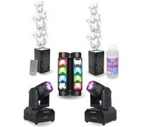 Pack Lumière 2 Lyres Beam Ibiza LED RGB 10W DMX - Jeu Lumière Mini-Spider LED8-MINI - 2 Machines Bulles LED BUBBLE-DREAM DJ Soirée Noir