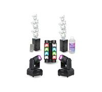Pack Lumière 2 Lyres Beam Ibiza LED RGB 10W DMX - Jeu Lumière Mini-Spider LED8-MINI - 2 Machines Bulles LED BUBBLE-DREAM DJ Soirée Noir