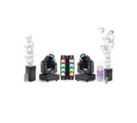 Pack Lumière 2 Lyres LED PARTY-SPOT7 10W DMX - Jeu Lumière Ibiza Mini-Spider LED8-MINI - 2 Machines à Bulles LED BUBBLE-DREAM - DJ