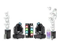 Pack Lumière 2 Lyres LED PARTY-SPOT7 10W DMX - Jeu Lumière Ibiza Mini-Spider LED8-MINI - 2 Machines à Bulles LED BUBBLE-DREAM - DJ