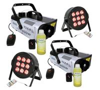 Pack Lumière 2 Machines à Fumée Ibiza Light LSM900W - 2 Projecteurs THINPAR-9X6W-RGBW - Soirée Anniversaire Dj Fête Mariage Noir