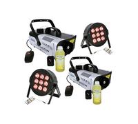 Pack Lumière 2 Machines à Fumée Ibiza Light LSM900W - 2 Projecteurs THINPAR-9X6W-RGBW - Soirée Anniversaire Dj Fête Mariage Noir