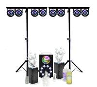 Pack Lumière 2 Pieds DJ Mooving MS-SUPPORT-DJLIGHT - 8 PAR LED 18 W - Machine Fumée FOGGY-ASTRO - 2 Machines Bulle LED BUBBLE-DREAM