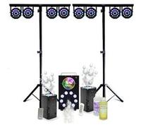 Pack Lumière 2 Pieds DJ Mooving MS-SUPPORT-DJLIGHT - 8 PAR LED 18 W - Machine Fumée FOGGY-ASTRO - 2 Machines Bulle LED BUBBLE-DREAM