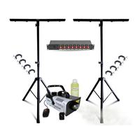Pack Lumière 2 Pieds Mooving Light ML-SUPPORT-DJLIGHT - 8 Crochets - Dispatching 8 Voies - Machine Fumée Ibiza 900W LSM900W