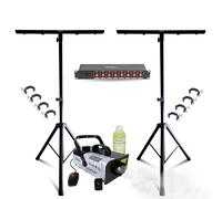 Pack Lumière 2 Pieds Mooving Light ML-SUPPORT-DJLIGHT - 8 Crochets - Dispatching 8 Voies - Machine Fumée Ibiza 900W LSM900W