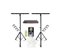 Pack Lumière 2 Pieds Mooving Light ML-SUPPORT-DJLIGHT - 8 Crochets SH2B - Dispatching 8 Voies - Machine Fumée Ibiza 700W DMX Noir