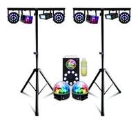 Pack Lumière 2 Pieds Mooving ML-SUPPORT-DJLIGHT - Machine à fumée Ibiza 700W - 10 Effets de Lumière Derby Strobe Astro - Soirée DJ Noir