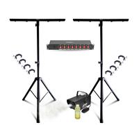 Pack Lumière 2 Pieds Réglables Mooving Light ML-SUPPORT-DJLIGHT - 8 Crochets SH2B - Dispatching 8 Voies - Machine à Fumée 400W