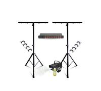 Pack Lumière 2 Pieds Réglables Mooving Light ML-SUPPORT-DJLIGHT - 8 Crochets SH2B - Dispatching 8 Voies - Machine à Fumée 400W Noir