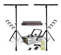 Pack Lumière 2 Pieds Réglables Mooving Light ML-SUPPORT-DJLIGHT - Machine Fumée Ibiza 1500W DMX - 8 Crochets SH2B - Dispatching Noir