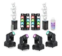 Pack Lumière 4 Lyres Beam Ibiza LED RGB 10W DMX - 2 Jeux Lumière Mini-Spider LED8-MINI - 2 Machines Bulles LED BUBBLE-DREAM - DJ