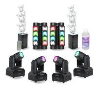 Pack Lumière 4 Lyres Beam Ibiza LED RGB 10W DMX - 2 Jeux Lumière Mini-Spider LED8-MINI - 2 Machines Bulles LED BUBBLE-DREAM - DJ