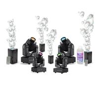 Pack Lumière - 4 Lyres LED PARTY-SPOT7 10W DMX - 4 Machines à Bulles Ibiza LED BUBBLE-DREAM - Scène DJ Fête Soirée Mariage